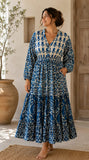 Elegant Cotton Dress Blue White Hue
