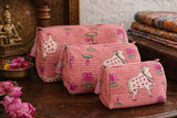 3 Pcs Green White Floral Hue Washbags