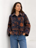 Velvet Bolero Open Jacket with Threaded Embroidery Teal Blue Brick Orange