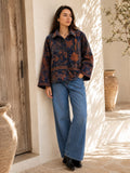 Velvet Bolero Open Jacket with Threaded Embroidery Teal Blue Brick Orange