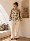 Suzani Hand Embroidered Short Jacket Classic Elegant White Sand Beige