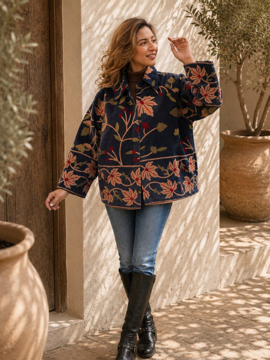Corduroy  Suzani Hand-Embroiderd Bolero Jacket