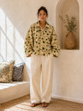 Velvet Corduroy Jacket with Intricate Thread Embroidery Brown with Light Khaki Forest Green