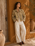 Velvet Corduroy Jacket with Intricate Thread Embroidery Brown with Light Khaki Forest Green