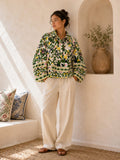 Suzani Hand Embroidered Unisex Bolero Short Jacket Boho Gypsy Crewel Special Love Gift | Cream Dark Green Bright Yellow Floral
