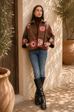 Velvet Corduroy Jacket with Intricate Thread Embroidery Brown with peach hue