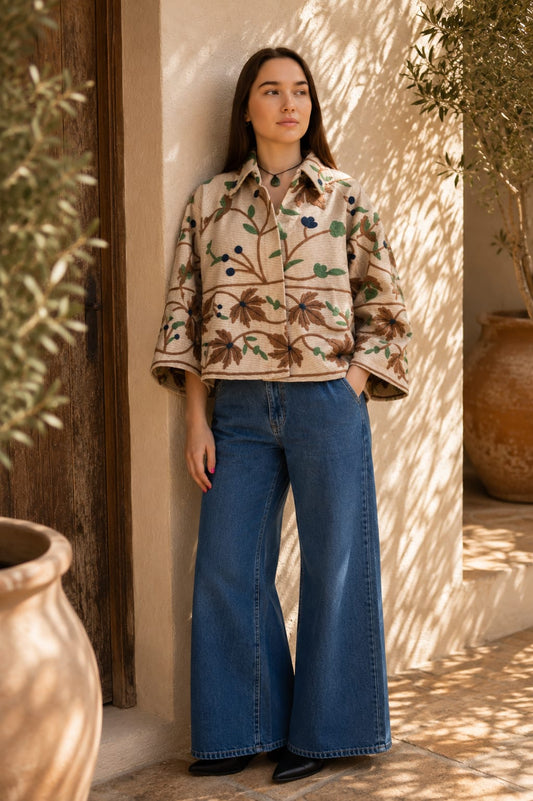 Corduroy  Suzani Hand-Embroiderd Bolero Jacket