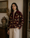 Artisan Velvet Open Jacket with Threaded Embroidery