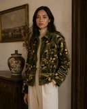 Artisan Velvet Open Jacket with Threaded Embroidery