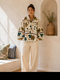 Suzani Hand Embroidered Short Jacket Classic ElegantWhite Olive Teal