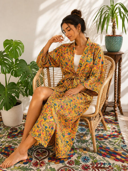 Pure Cotton Block printed Yellow Orange