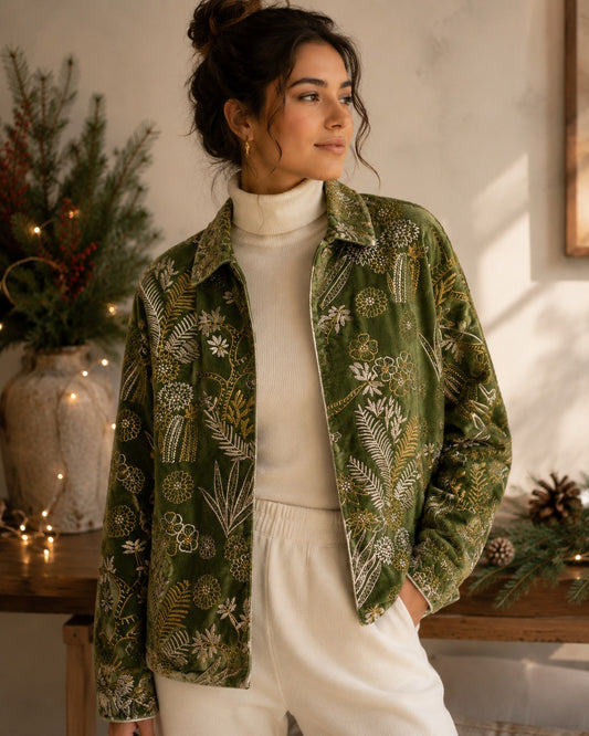 Luxury Embroidered Velvet Boho Layer Chic Coat Bomber Jacket