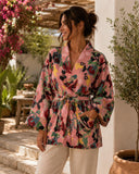 Suzani Hand Embroidered Short Waffle Jacket Cosy Open Coat |