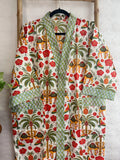 Pure Cotton Handprinted House Robe Summer Kimono | Floral Beach |Quirky Spring White Red