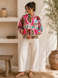 Pink Embroidery Suzani Boho Bomber Jacket Quirky Floral Layer