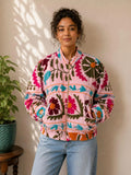 Pink Embroidery Suzani Boho Bomber Jacket Quirky Floral Layer