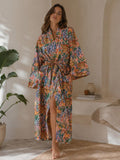 Pure Cotton Indian Block printed House Robe Summer Kimono | Floral Beach Coverup/Comfy Maternity Peach Animal Safari Jungle Zebra Tiger