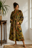 Luxury Velvet House Robe Unisex Kimono Elegant Fire Heena green Passion
