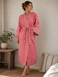 Pure Cotton Block printed Red White Mughal Mini Motif Gardenia Beach Coverup