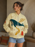 Luxury Velvet Towel Whale Embroidery Bomber Jacket