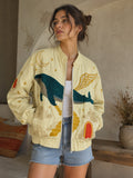 Luxury Velvet Towel Whale Embroidery Bomber Jacket