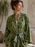 Pure Cotton Block printed Eco-fashion Olive Green Black Ikat Diamond