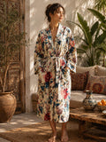 Pure Cotton Block printed Summer Kimono Floral Beach Coverup/Comfy Maternity Rose Pastel White Vintage English High Tea