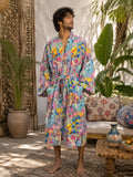 Pure Cotton Block printed Grey mushroom Yellow Bohemian Paradise/Bright Blue Quirky Pink Yellow Festival