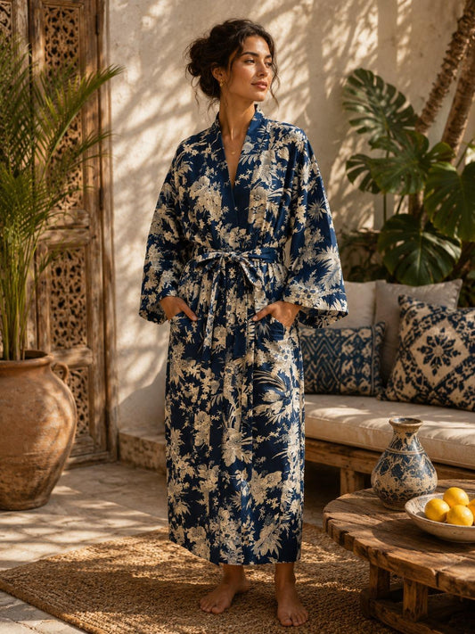 Pure Cotton Block printed Comfy Maternity Mom Aquamarine Deep Blue Oriental