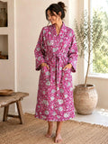 Pure Cotton Block printed Pink white floral Gardenia