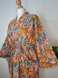 Pure Cotton Indian Block printed House Robe Summer Kimono | Floral Beach Coverup/Comfy Maternity Peach Animal Safari Jungle Zebra Tiger