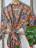 Pure Cotton Indian Block printed House Robe Summer Kimono | Floral Beach Coverup/Comfy Maternity Peach Animal Safari Jungle Zebra Tiger