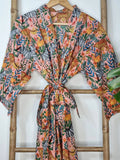 Pure Cotton Indian Block printed House Robe Summer Kimono | Floral Beach Coverup/Comfy Maternity Peach Animal Safari Jungle Zebra Tiger