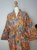 Pure Cotton Indian Block printed House Robe Summer Kimono | Floral Beach Coverup/Comfy Maternity Peach Animal Safari Jungle Zebra Tiger