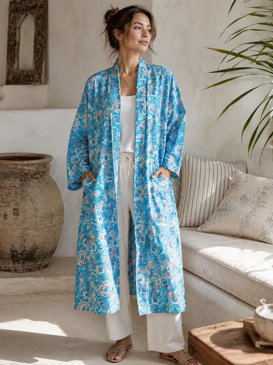 Pure Cotton Block-print House Robe Summer Kimono