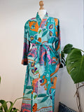 Pure Cotton Handprinted House Robe | Autumn Winter Christmas Kimono | Floral Coverup Maternity New Mom | Bright Aqua Orange Pink Abstract