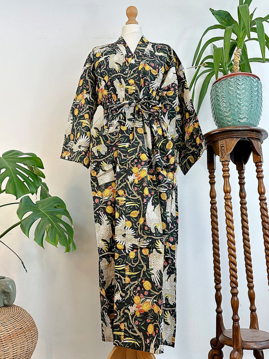 Pure Cotton Block printed Black Exotic Love Bird Fruit