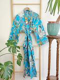 Men’s Cotton Block print House Robe Kimono - Turquoise Aqua Monkey Summer Crush Tropical Mania Jungle Animal Totem Magic