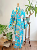Men’s Cotton Block print House Robe Kimono - Turquoise Aqua Monkey Summer Crush Tropical Mania Jungle Animal Totem Magic
