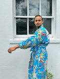 Men’s Cotton Block print House Robe Kimono - Turquoise Aqua Monkey Summer Crush Tropical Mania Jungle Animal Totem Magic