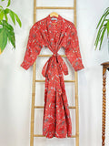 Pure Cotton Indian Block printed House Robe Summer Kimono | Floral Beach Coverup/Comfy Maternity Christmas Love Red Butterfly Exotic Magic