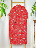 Pure Cotton Indian Block printed House Robe Summer Kimono | Floral Beach Coverup/Comfy Maternity Christmas Love Red Butterfly Exotic Magic