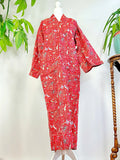 Pure Cotton Indian Block printed House Robe Summer Kimono | Floral Beach Coverup/Comfy Maternity Christmas Love Red Butterfly Exotic Magic