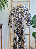 Pure Cotton Kimono- Black Bloom Leaves