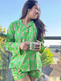 Summer Short Pyjama Set Green Cheetah