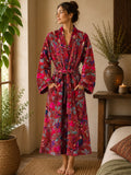 Luxury Velvet House Robe Unisex Kimono exotic Floral purple paradise