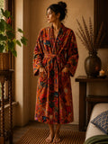 Luxury Velvet House Robe Unisex Kimono Elegant Fire Orange Passion
