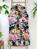Men’s Cotton Block print House Dressing Robe Kimono - Bohemian Quirky Black Orange Aqua Abstract Magic | Holiday Spa Boho Style