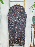 Pure Cotton Indian Block printed House Robe Summer Kimono | Floral Beach Coverup/Comfy Maternity Mom | Bagru Beige Blue Red Twirl Leaves