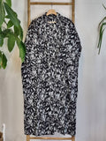 Pure Cotton Handprinted House Robe Summer Kimono | Floral Beach Coverup/Comfy Maternity Monochrome Black White Grey Leaves